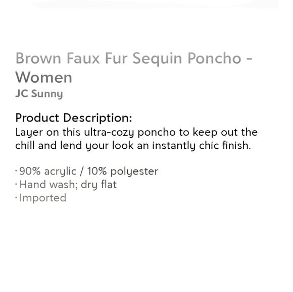 🌞J C SUNNY Faux Fur Sequin Poncho in Brown - Picture 3 of 3